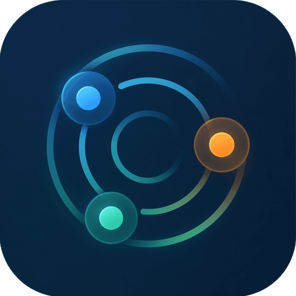 Presence app icon with three coloured status points on orbital rings